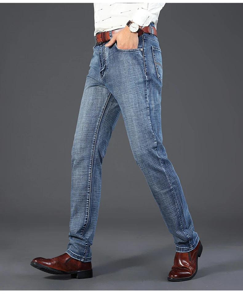 Wthinlee New Business Men's Jeans Casual Straight Stretch Fashion Classic Blue Black Work Denim Trousers Male Brand Clothing