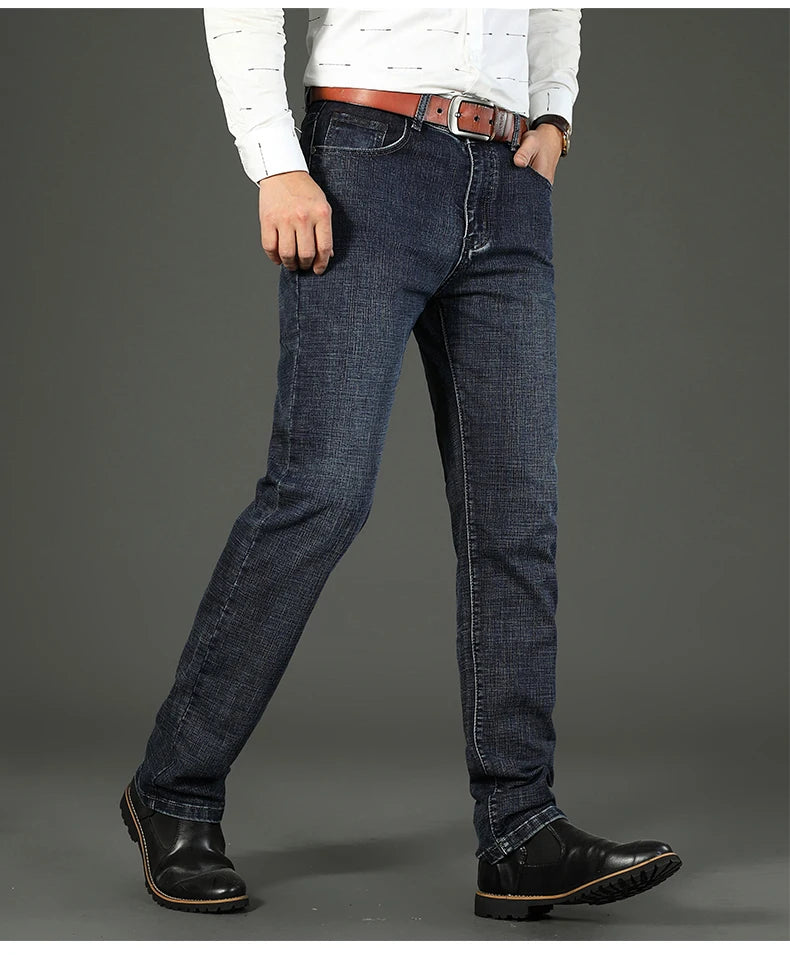 Wthinlee New Business Men's Jeans Casual Straight Stretch Fashion Classic Blue Black Work Denim Trousers Male Brand Clothing