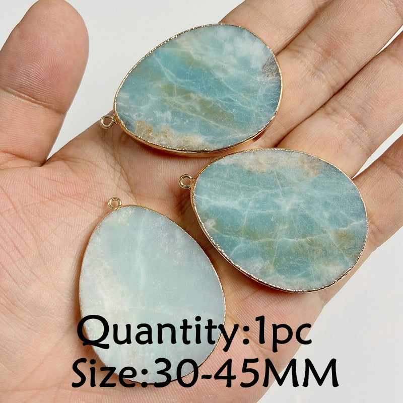 Natural Stone Amazonite Pendant Blue Semi-precious Pendants Connector Charm Make Jewelry Necklace Earring Accessories Finding