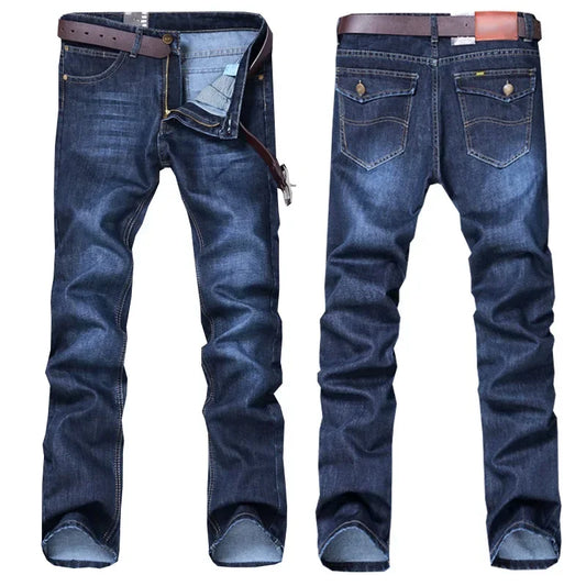 Men Jeans Long Pant Denim Pants Slim Fit Straight Trousers High Waist Solid Regular Button Pocket Splice Casual Autumn 2024