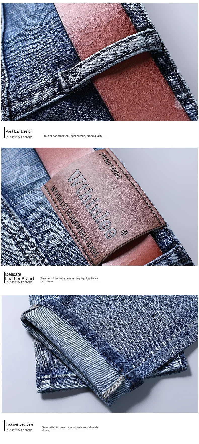 Wthinlee New Business Men's Jeans Casual Straight Stretch Fashion Classic Blue Black Work Denim Trousers Male Brand Clothing