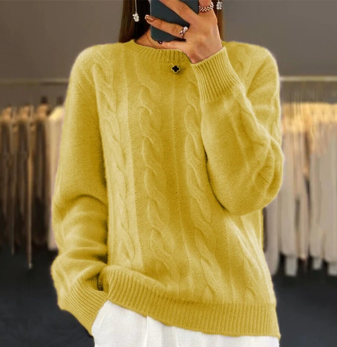 Women's Fashion Round Neck Solid Knit Upper Vintage Fried Dough Twists Pullover Sweater New Winter Female Casual Clothing