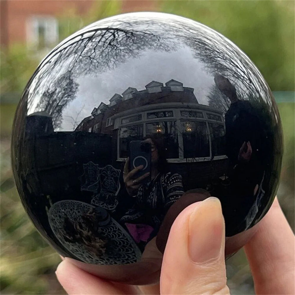 Natural Black Obsidian Sphere Healing Crystal Magic Ball Reiki Rock Stones feng shui Sphere Collectibles Home Decor Without Base