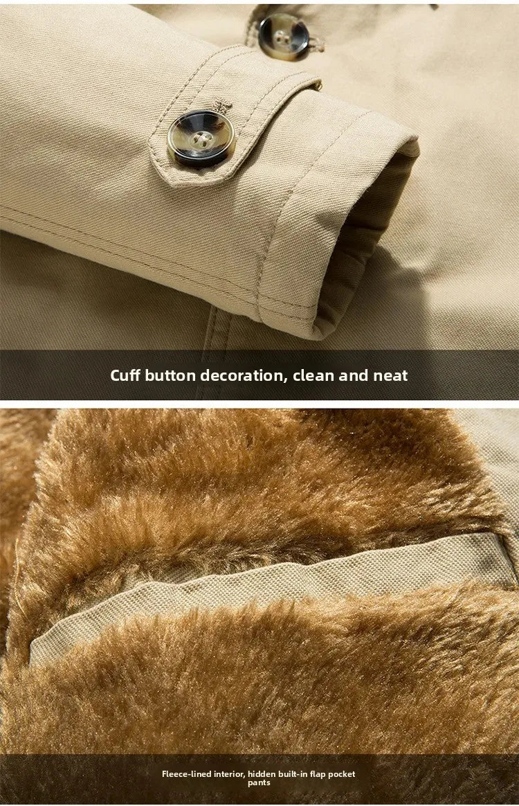 Men's Autumn Winter Jacket Thickened Pure Cotton Slim Fit Coat Long Length Korean Style plus Size Casual Outerwear