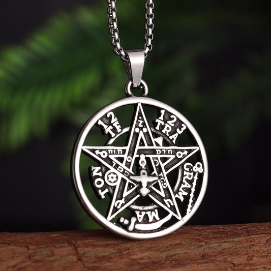 Stainless Steel Witchcraft Pentagram Pendant Men\&#39;s Jewish Hebrew Tetragrammaton Necklace Men\&#39;s Vintage Amulet Jewelry