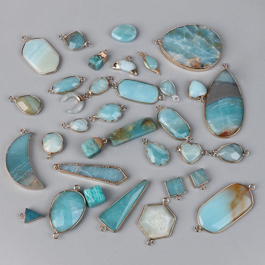 Natural Stone Amazonite Pendant Blue Semi-precious Pendants Connector Charm Make Jewelry Necklace Earring Accessories Finding